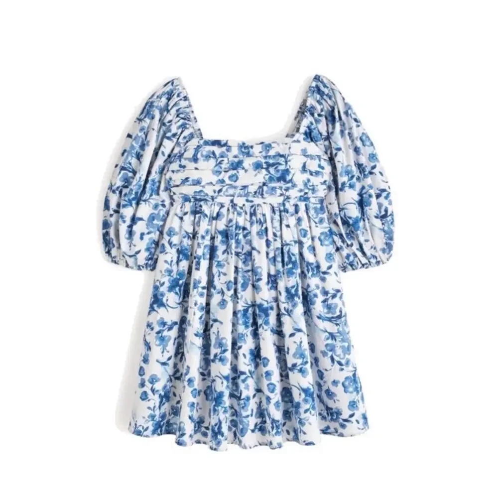 NWT Abercrombie & Fitch M Emerson babydoll puff in Blue Floral - Picture 7 of 7